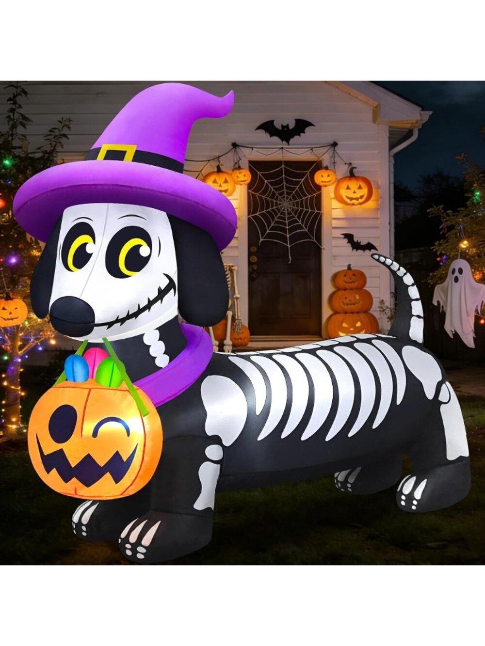 🎃 5FT Skeleton Dachshund Weiner Dog Halloween Inflatables Outdoor Decorations - Picture 1 of 6